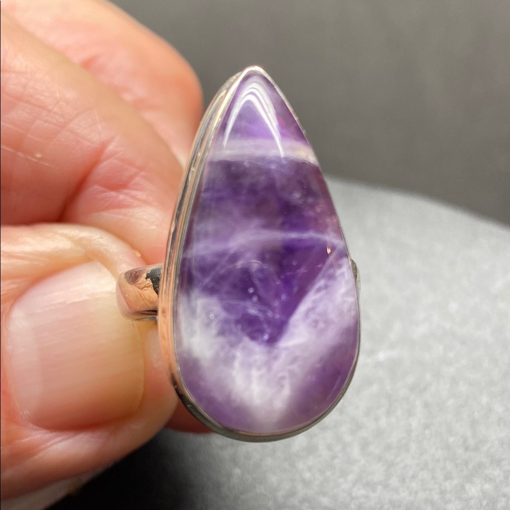 Amethyst Lace Agate 💍 Size 6 in Solid Sterling Silver 925